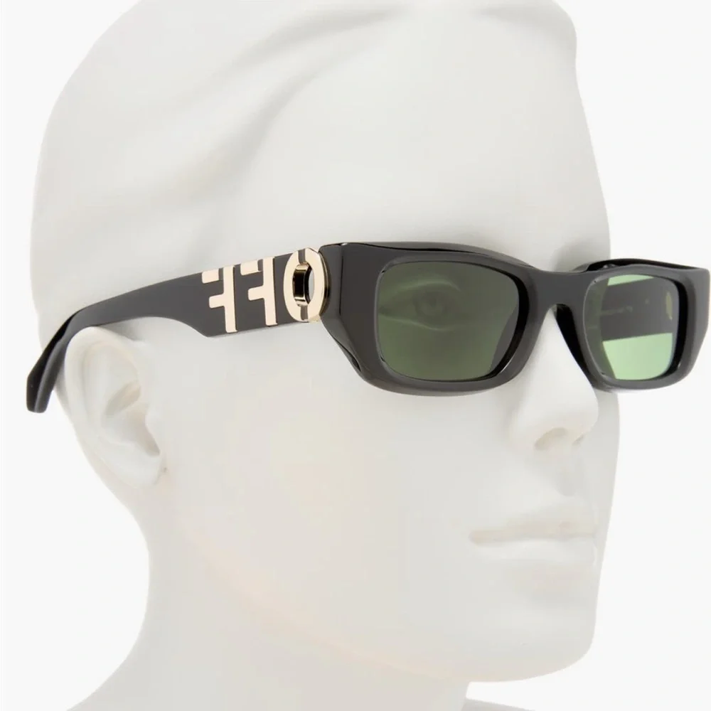 Off-White 49mm Fillmore Rectangle Sunglasses Black with Green Lenses NIB